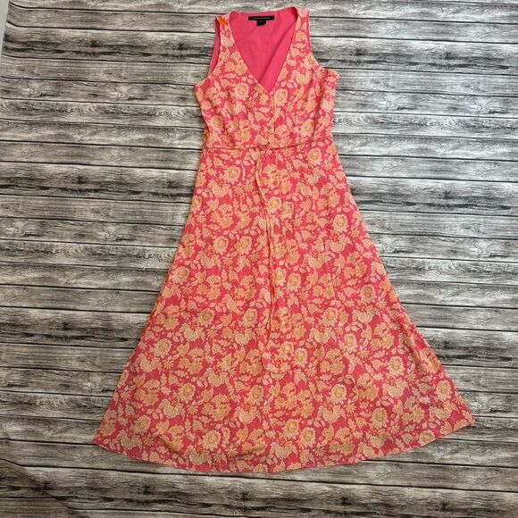 French Connection Women's Cossette Vero Crepe Midi Dress 6 Pink Orange White - Picture 14 of 15